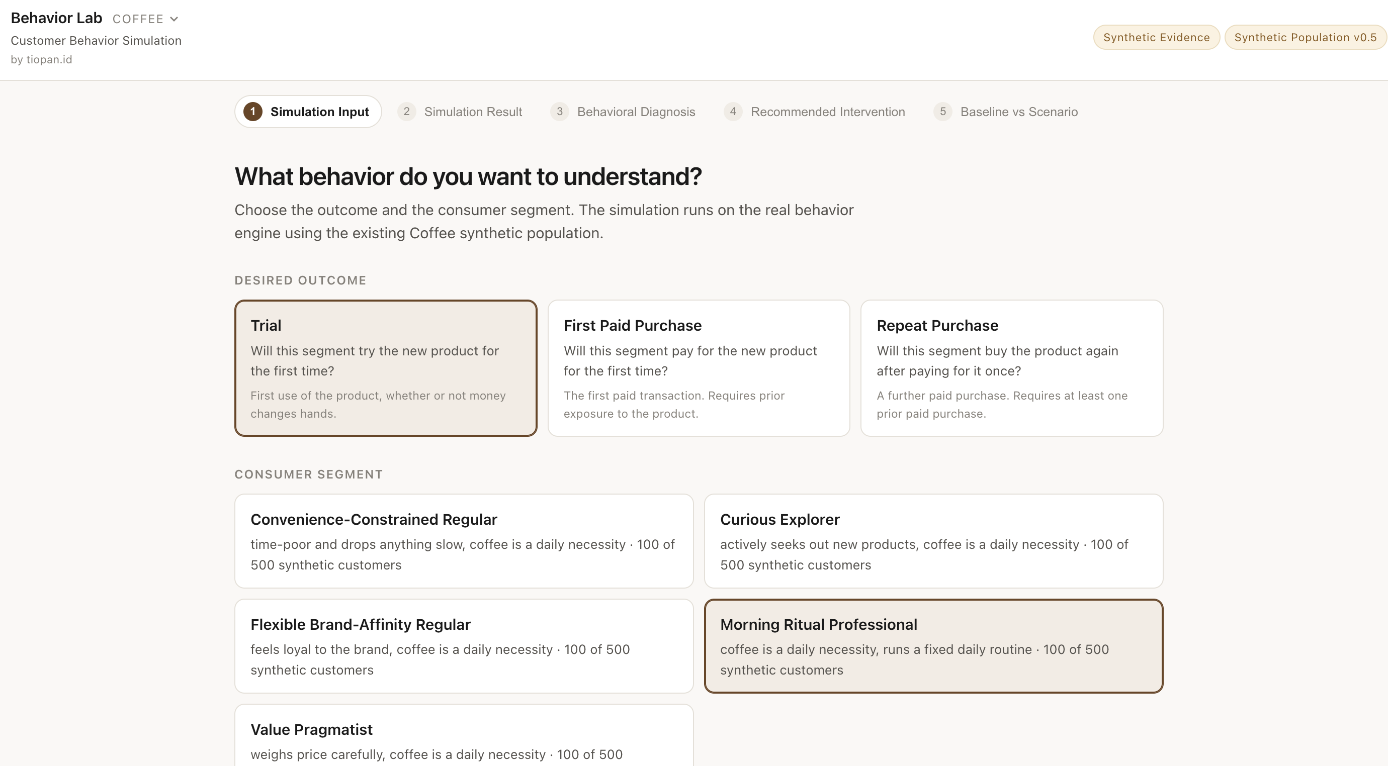 BehaviorLab simulation input showing behavioral objectives